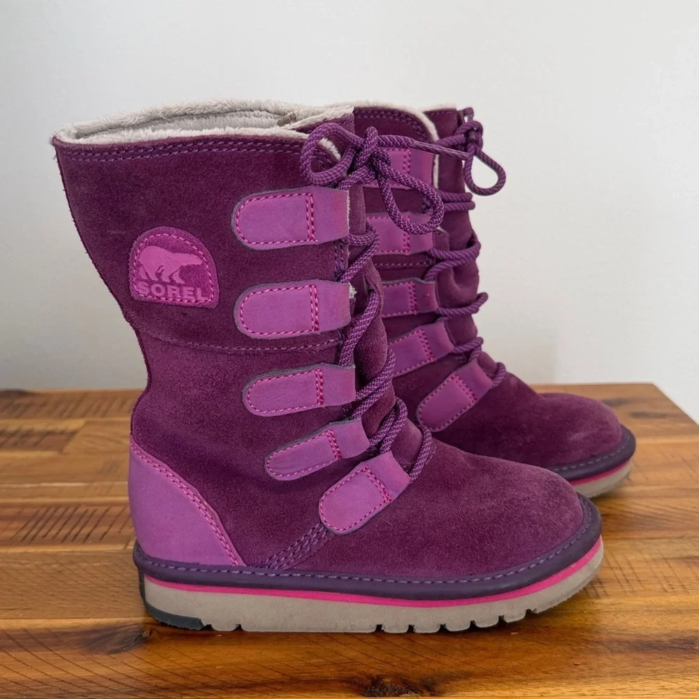 Sorel Toddler Girls purple genuine suede leather lace-up tall winter boots